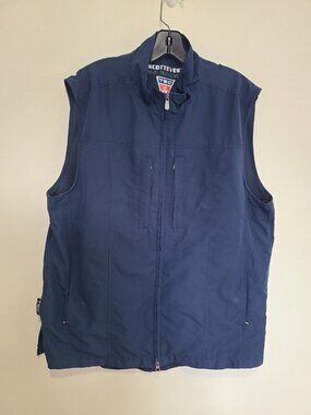 ScotteVest Mens Full Zip Blue Vest Jacket Pockets Sleeveless Size L